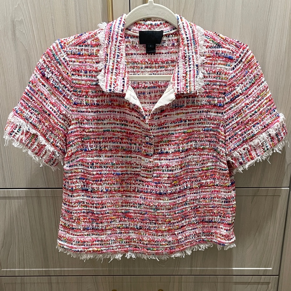 RARE J. Crew Collection Pink and White French Tweed Blouse Top